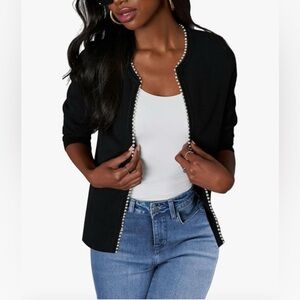 NWT BLACK CARDIGAN w PEARL TRIM-S